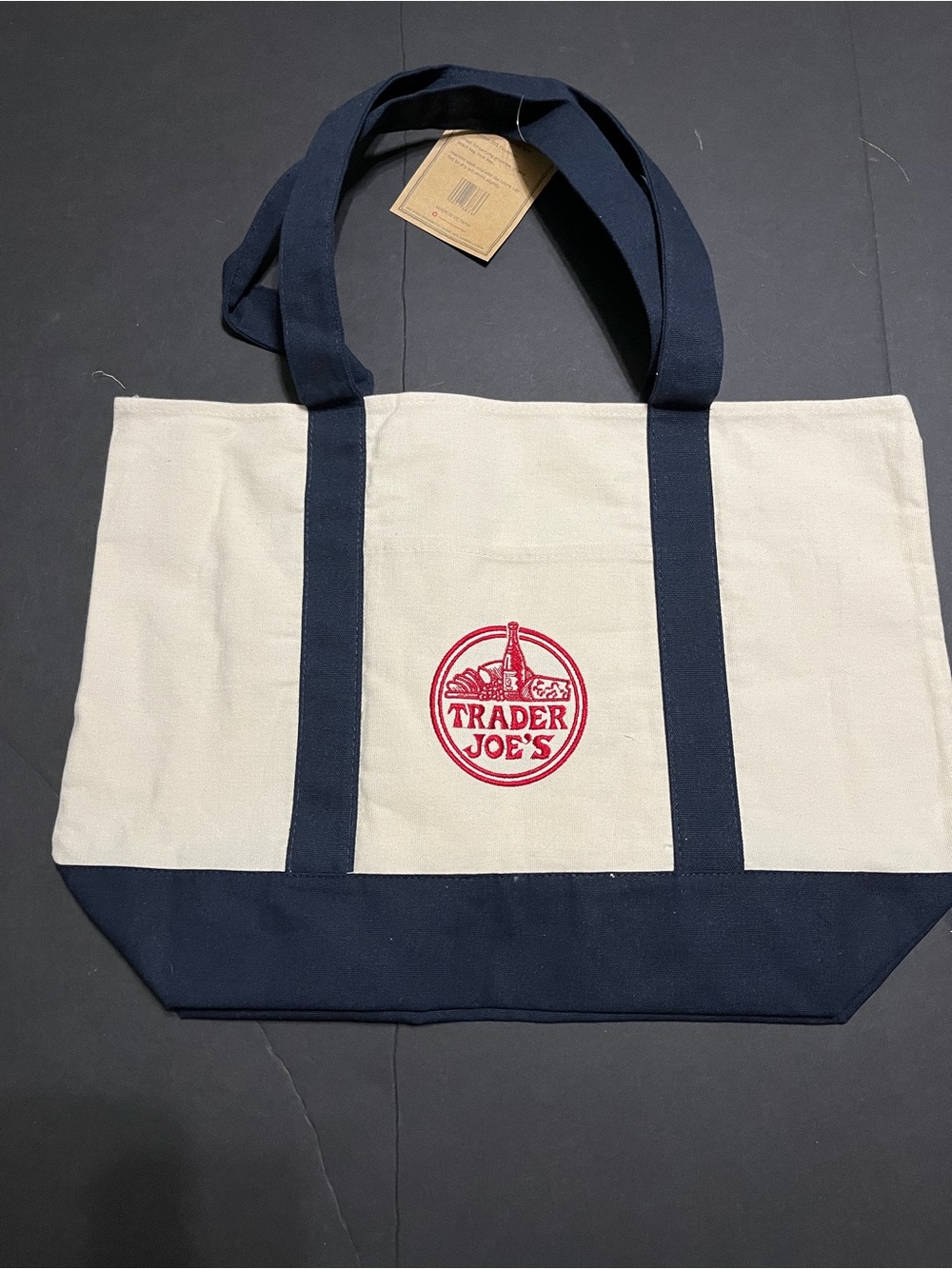 Trader Joe's Navy and Cream Canvas Tote